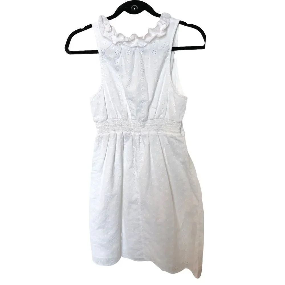 Old Navy White 100% Cotton Dress Sleeveless V neck elastic at waist Small